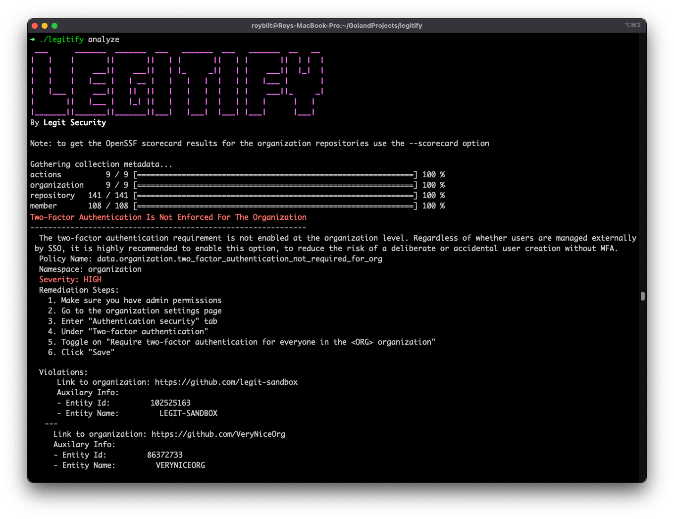 Legitify Opensource GitHub security scanner from Legit Security